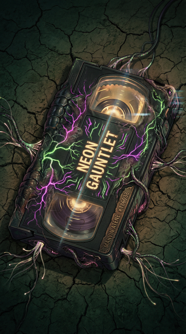 Neon Gauntlet bag tag artwork