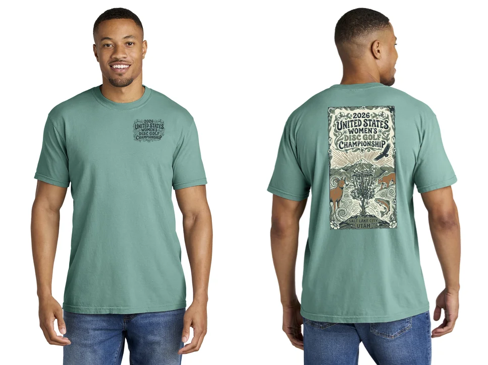 USWDGC fundraiser tee in seafoam with front and back artwork