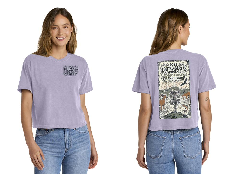 USWDGC fundraiser tee in orchid with front and back artwork