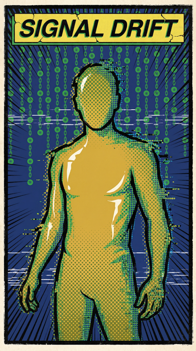 Signal Drift bag tag artwork