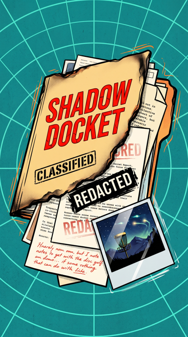 Shadow Docket bag tag artwork