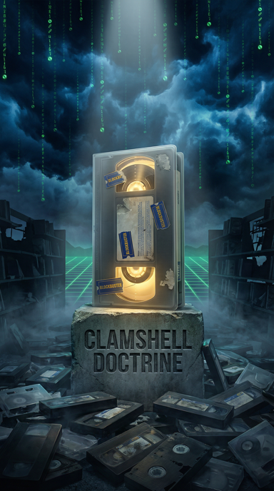 Clamshell Doctrine bag tag artwork