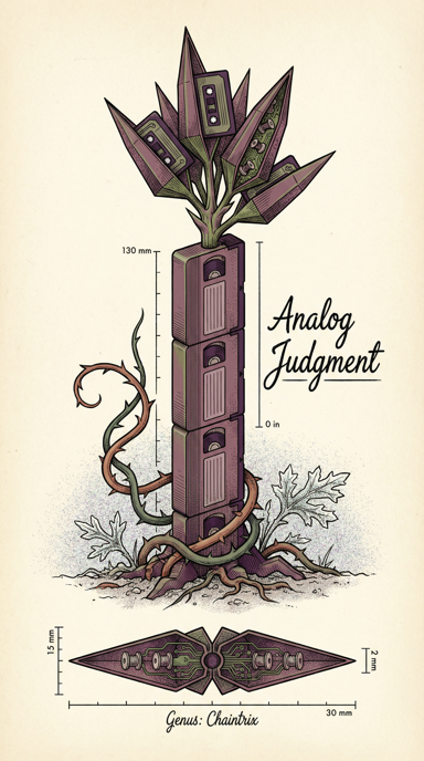 Analog Judgment bag tag artwork