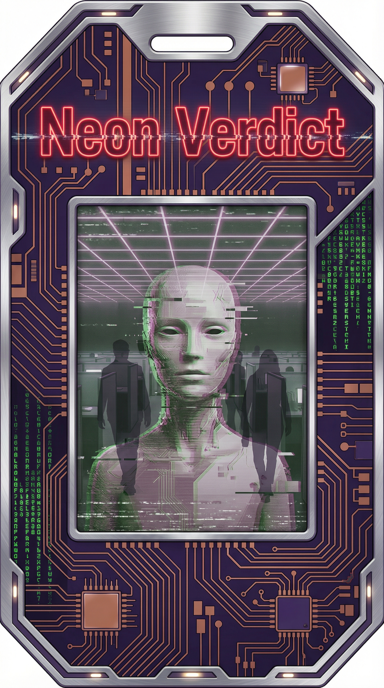 Neon Verdict bag tag artwork