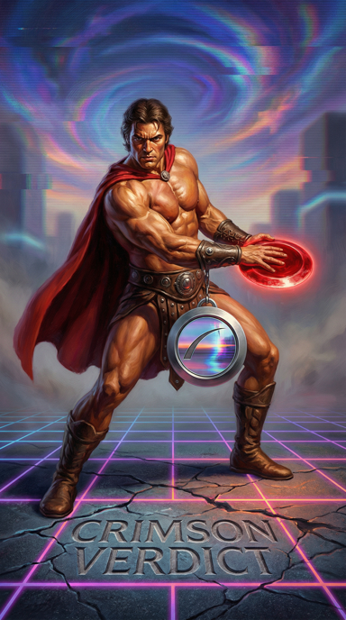 Crimson Verdict bag tag artwork