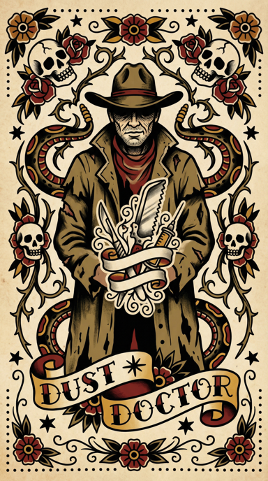 Dust Doctor bag tag artwork