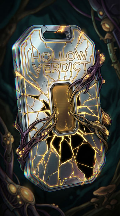 Hollow Verdict bag tag artwork